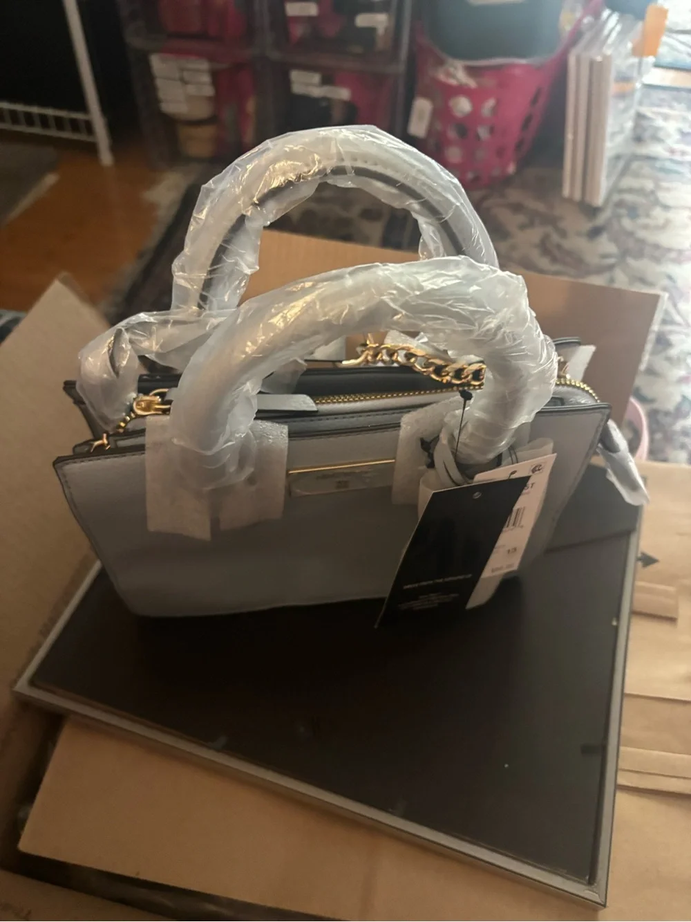 Nine West Pale Blue Structured Top-Handle Satchel